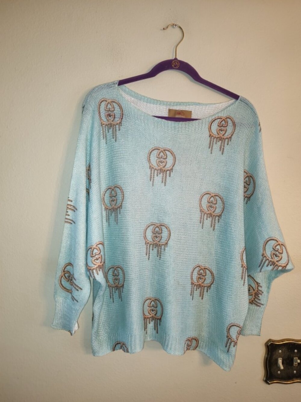 Women's Free For Humanity Dolman Sleeve Blue Knit Sweater One Size Made in Italy